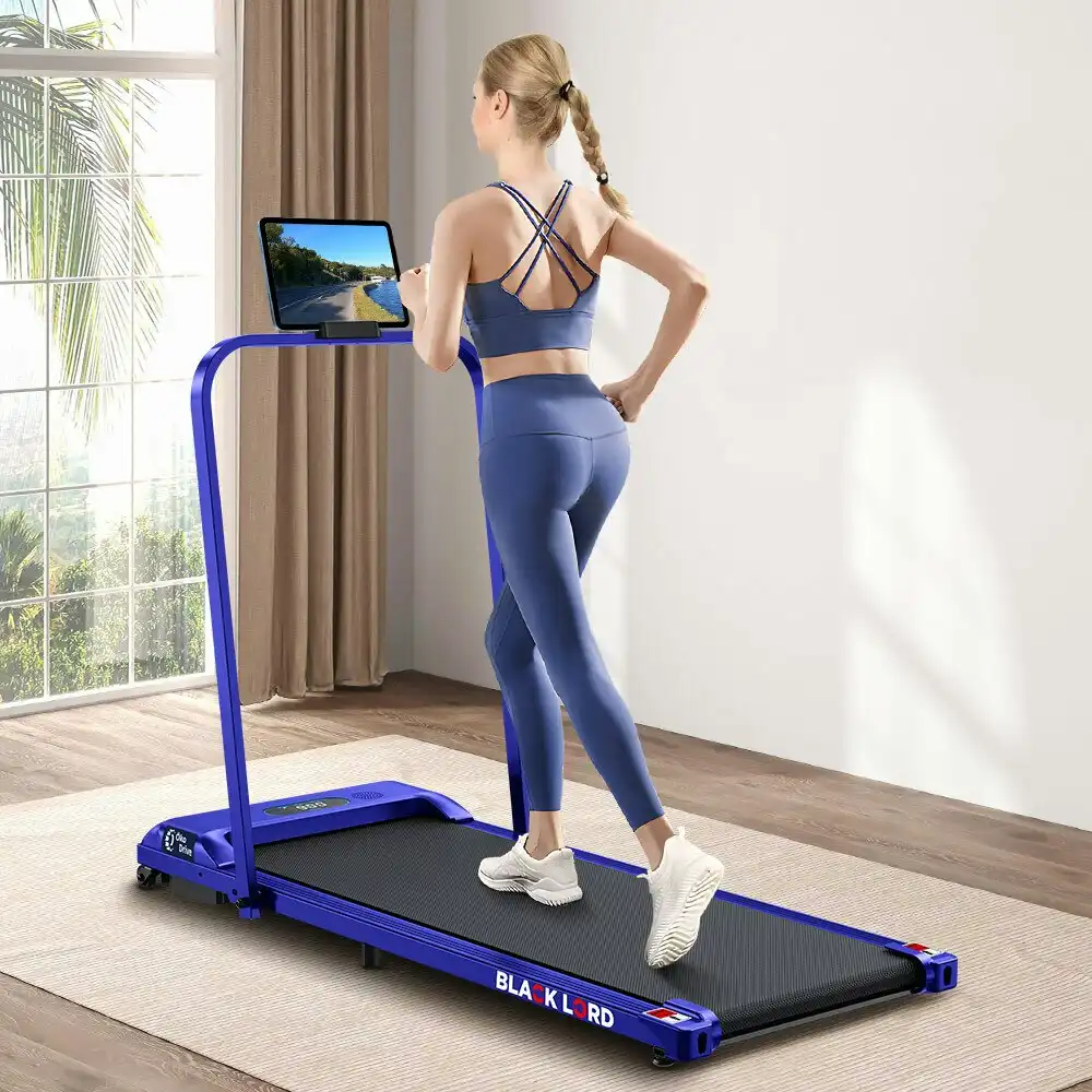 Black Lord Treadmill Electric Walking Pad Home Fitness Foldable Blue w/ Smart Watch