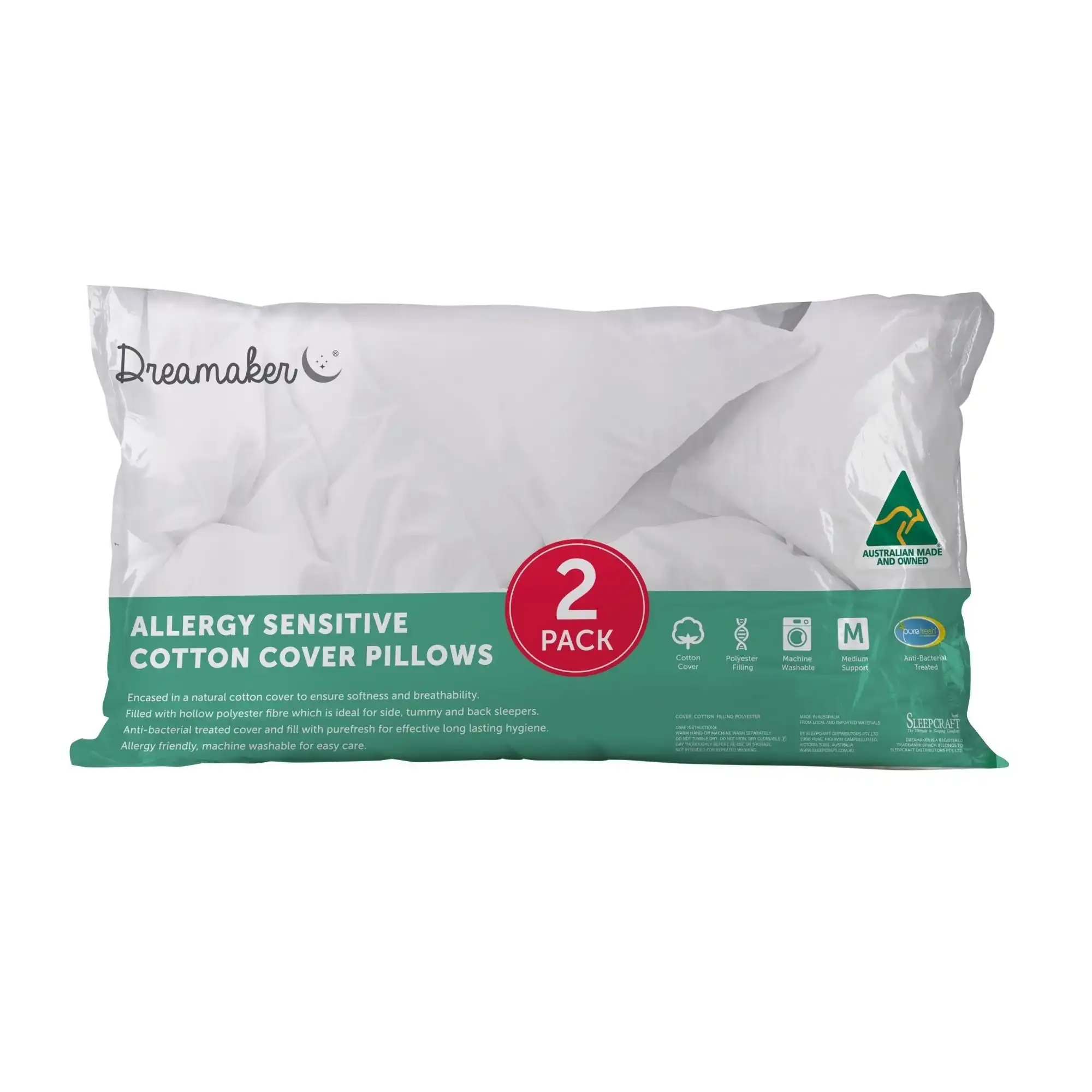 Dreamaker Allergy Sensitive Pillows- 2pk