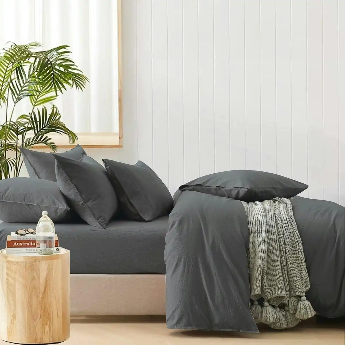 Stone Washed Fitted Sheet Charcoal