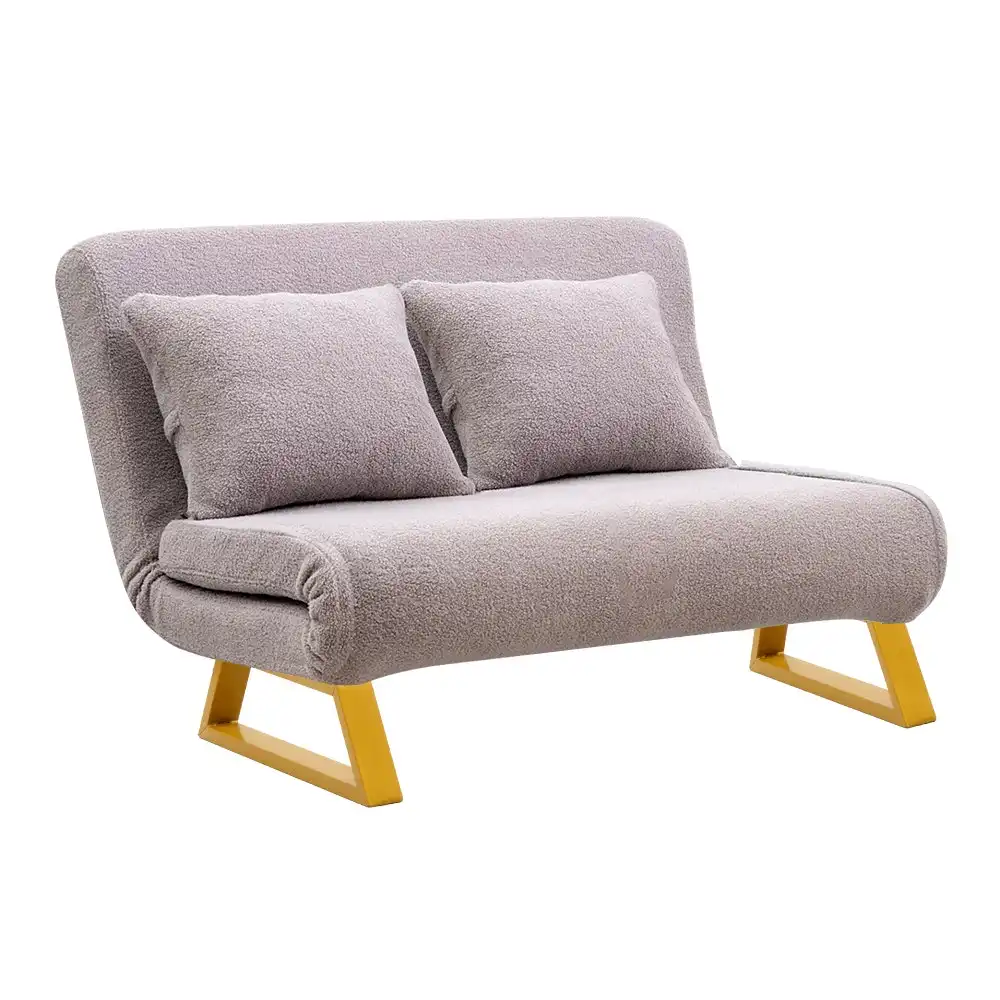 Furb Sofa Bed Lounge Chair Sherpa Fabric Folding Recliner Steel Leg Double Grey