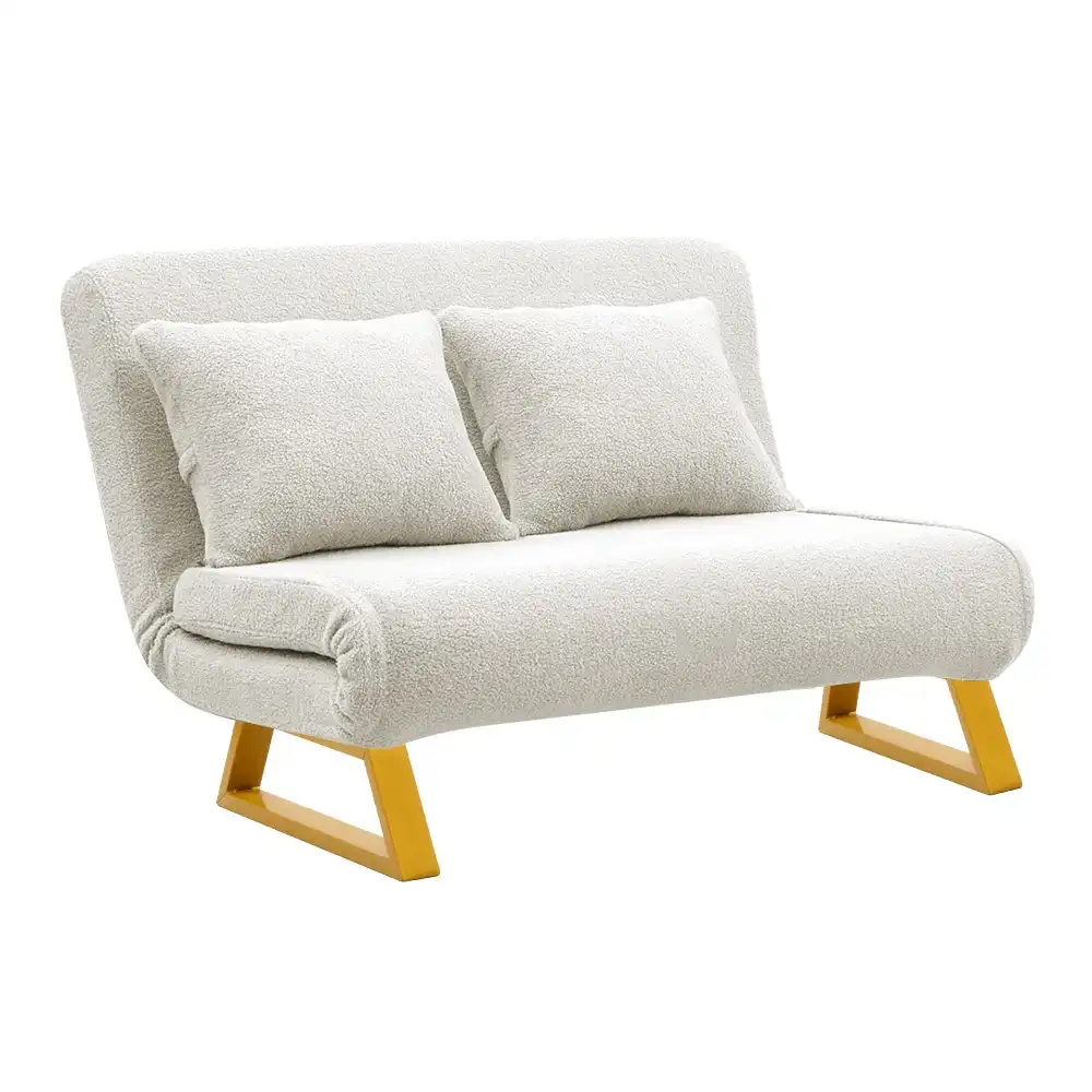 Furb Sofa Bed Lounge Chair Sherpa Fabric Folding Recliner Steel Leg Double Beige