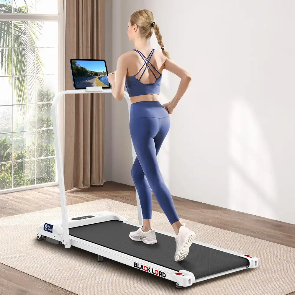 Black Lord Treadmill Electric Walking Pad Home Fitness Foldable White w/ Smart Watch