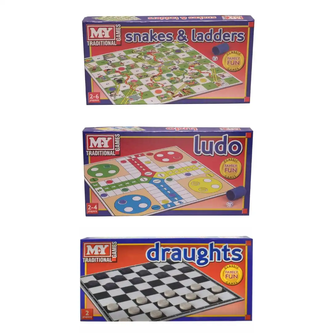 Draughts, Ludo and Snakes & Ladders Board Games Bundle Pack