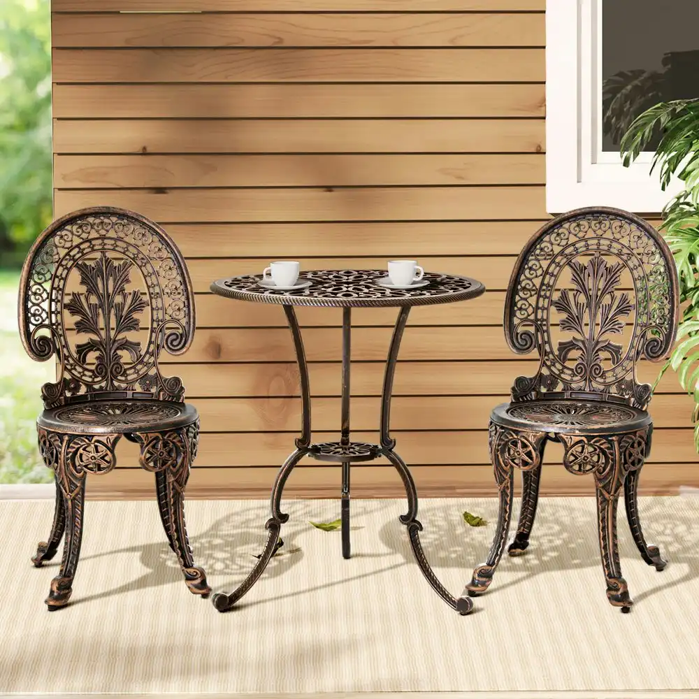 Gardeon 3PC Patio Furniture Outdoor Bistro Set Dining Chairs Cast Aluminium Bronze