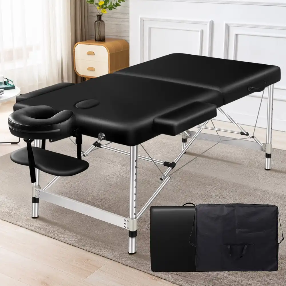 Alfordson Massage Table 2 Fold 75cm Foldable Portable Bed Desk Aluminium Black