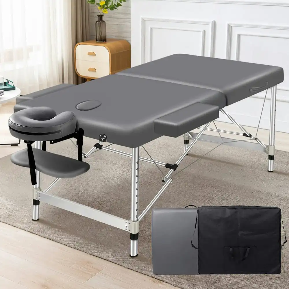 Alfordson Massage Table 2 Fold 75cm Foldable Portable Bed Desk Aluminium Grey