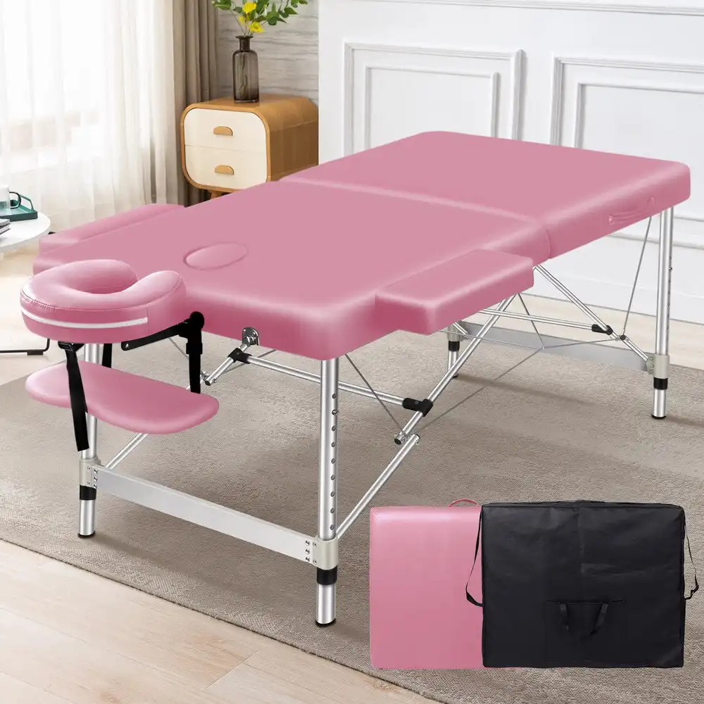 Alfordson Massage Table 2 Fold 75cm Foldable Portable Bed Desk Aluminium Pink