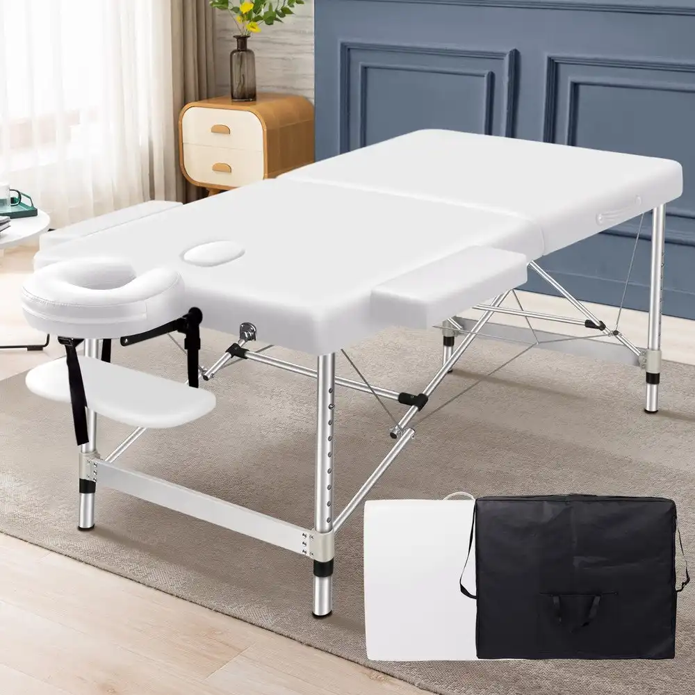 Alfordson Massage Table 2 Fold 75cm Foldable Portable Bed Desk Aluminium White