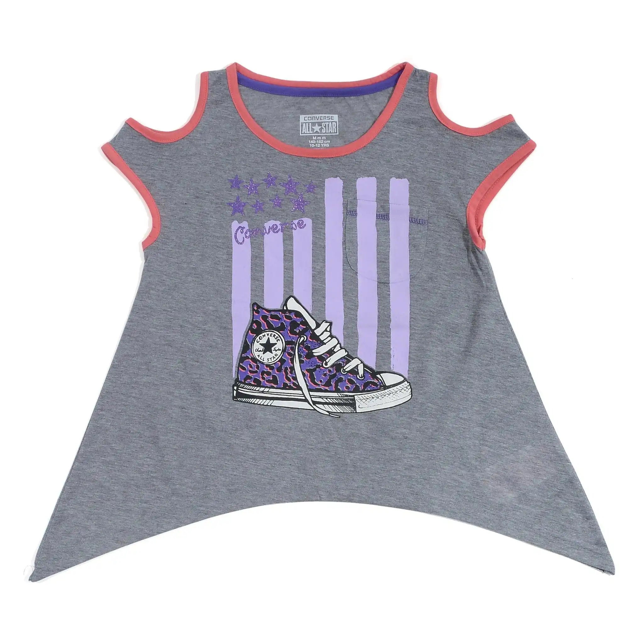 Converse Girl's Grey With Purple Print Cut Out T-Shirt with Shoe Design