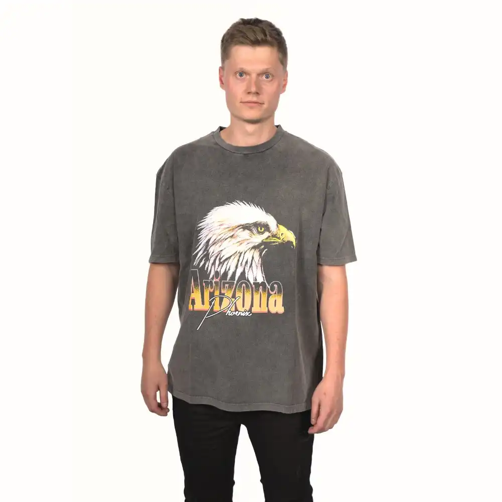 Topman Men's Arizona Eagle Print T-Shirt - Dark Grey Acid Wash