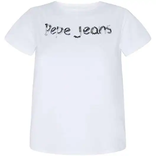 Pepe Jeans Girls White T-Shirt with Sequin Text