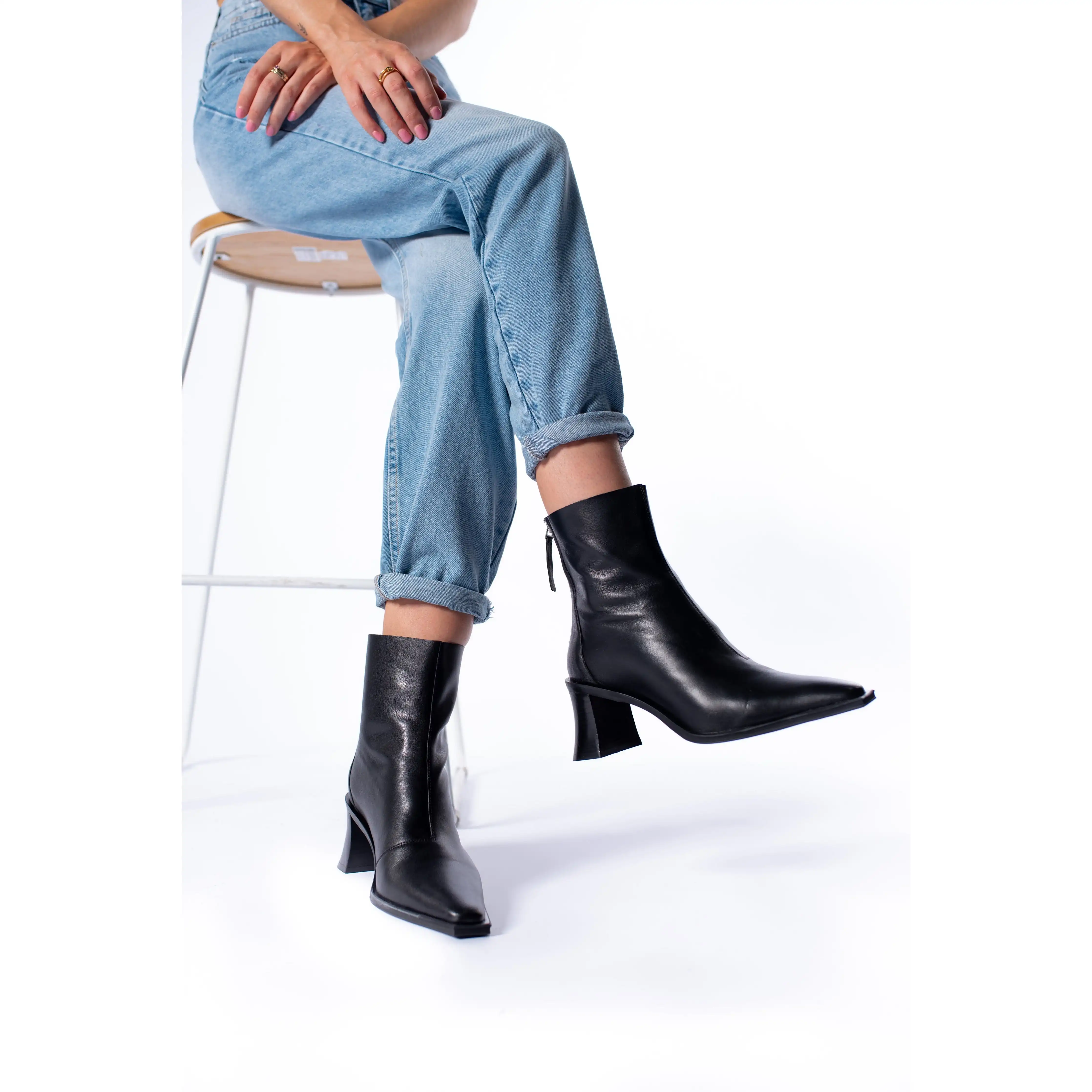 Topshop Women's Black Leather Designer Ankle Boot