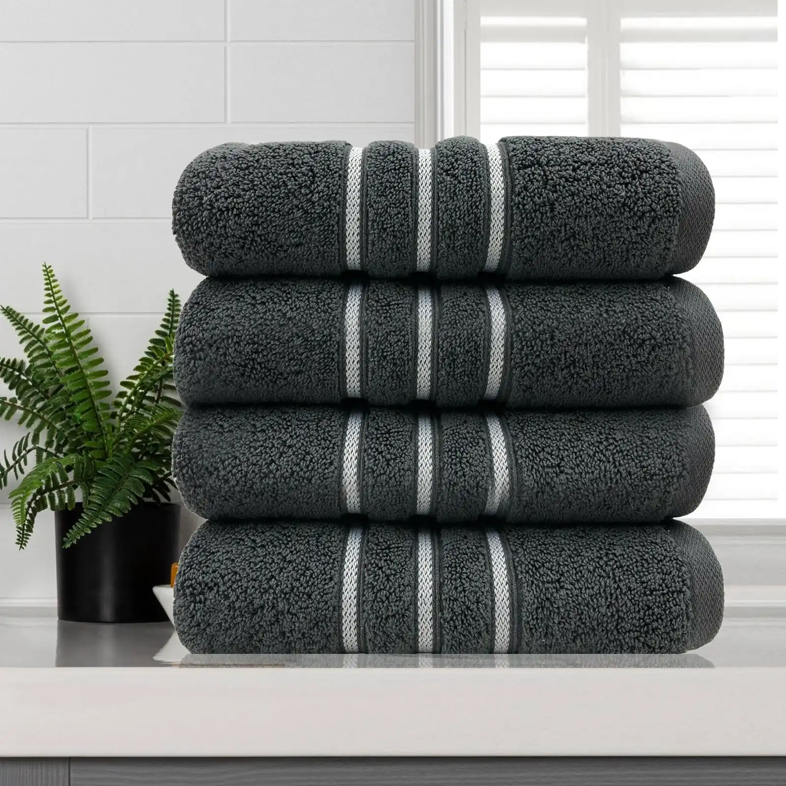 Amor Dobby Stripe Bath Towel 4 PCS Soft 650gsm Premium Cotton