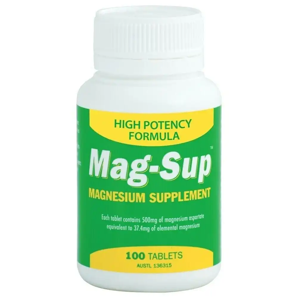 Mag-Sup Magnesium Supplement 100 Tablets High Absorption 500mg (MagMin Generic)