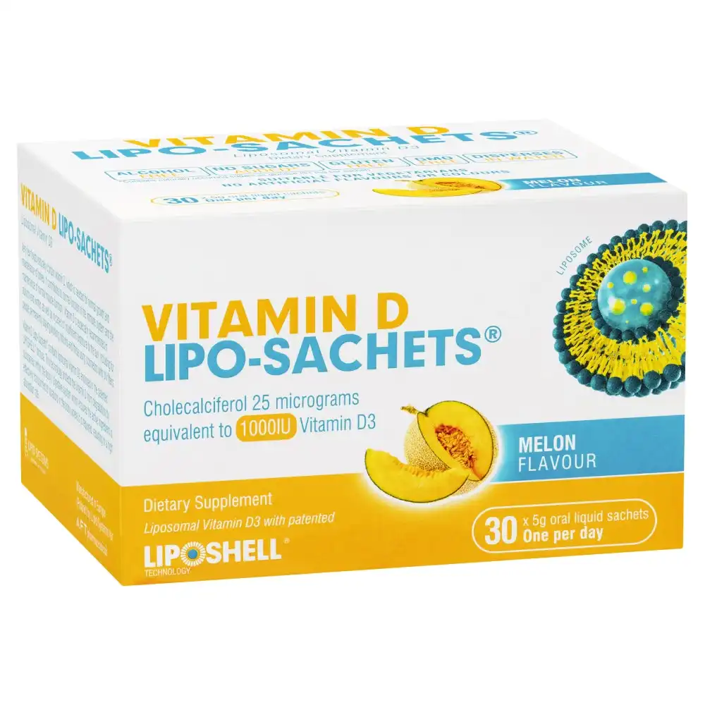 Lipo-Sachets Vitamin D 30 x 5g - Melon Flavour Promotes Calcium Absorption