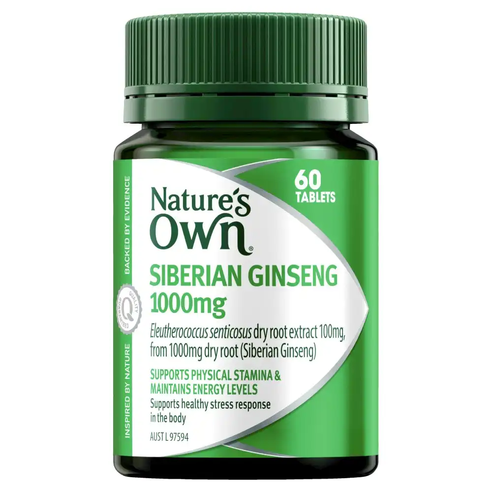 Nature's Own Siberian Ginseng 1000mg 60 Tablets Stamina Energy Levels Natures