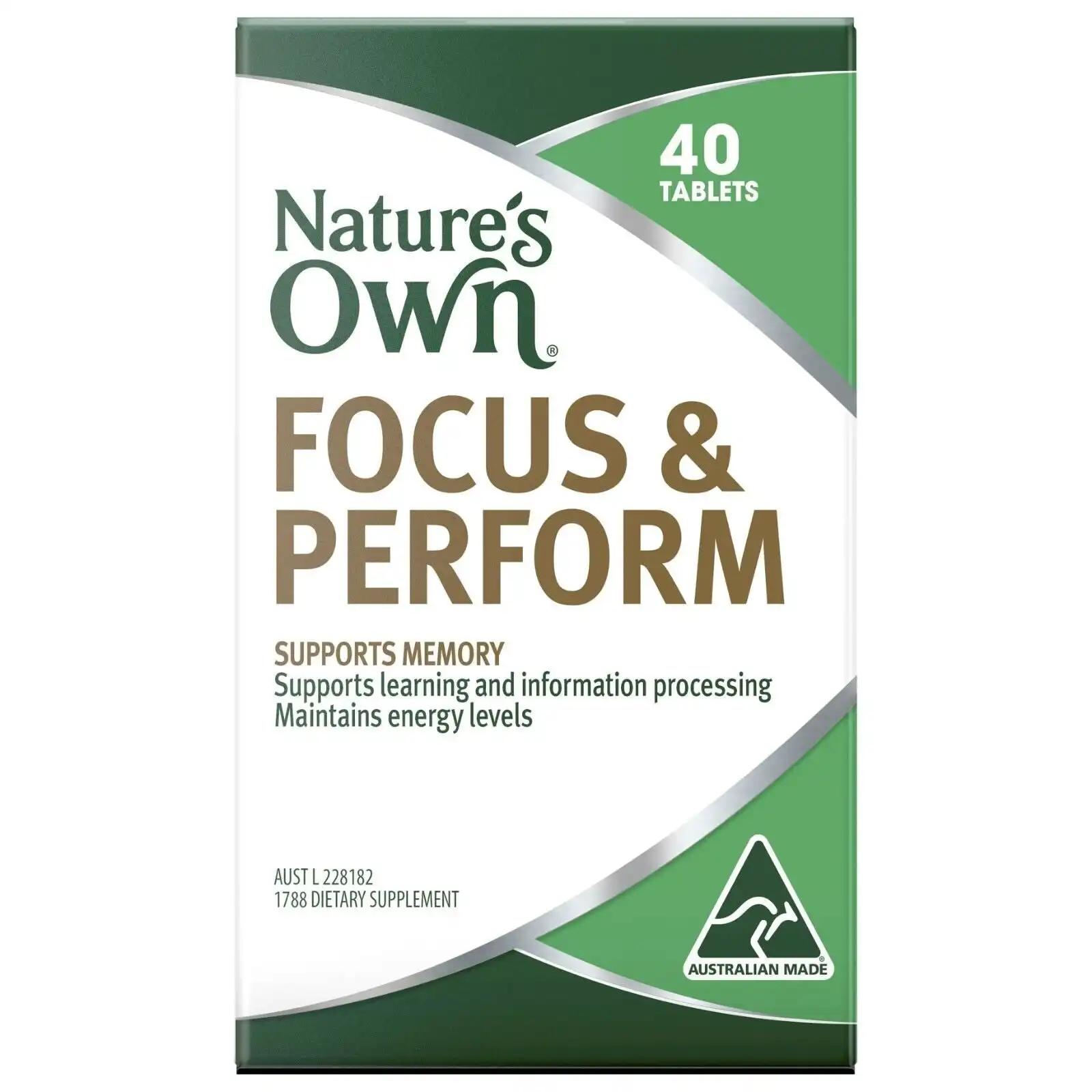 Nature's Own Focus & Perform 40 Tablets for Memory, Stress & Energy Natures Own