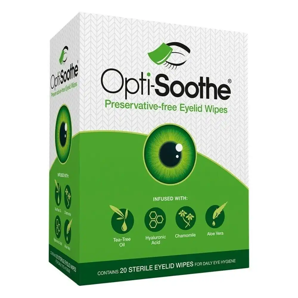 Opti-Soothe Preservative Free Eyelid Wipes 20pk Daily Eye Hygiene Aloe Vera