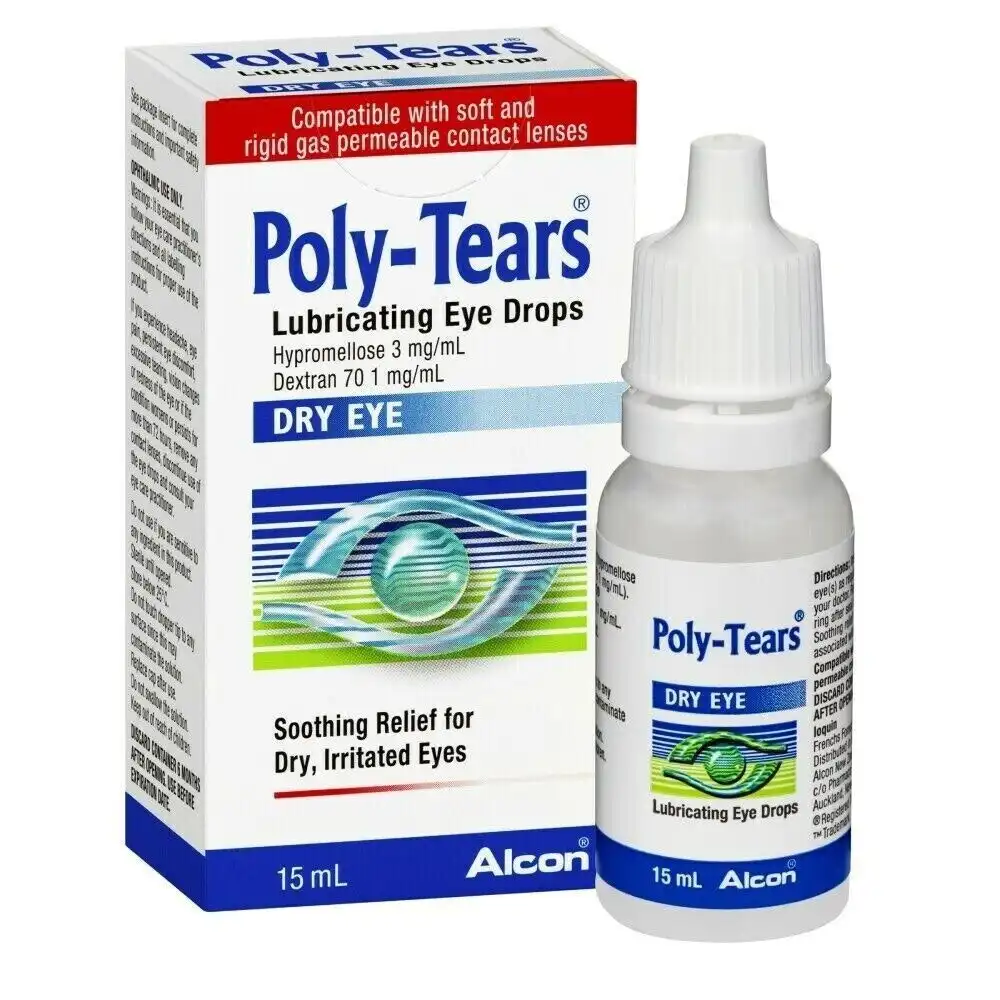 Poly-Tears Lubricating Eye Drops 15mL Soothing Relief Dry Irritated Eyes