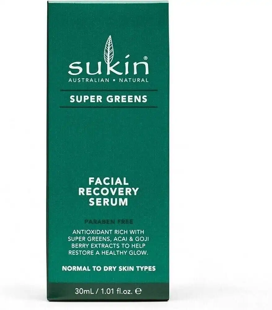 Sukin Super Greens Facial Recovery Serum 30ml For Normal To Dry Skin