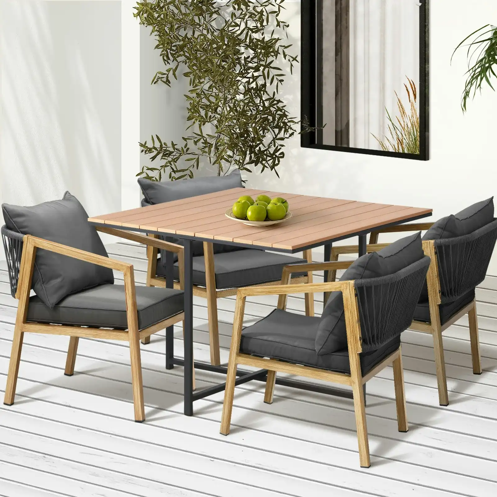 Livsip 5PCS Outdoor Patio Set Furniture Table Armchair Garden Dining Setting