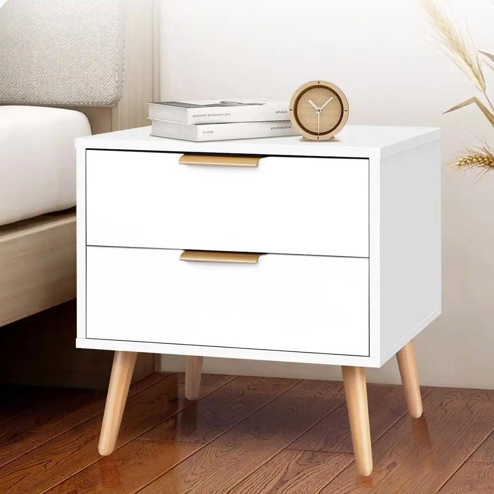 Alfordson Bedside Table Nightstand Storage Cabinet Scandinavian White