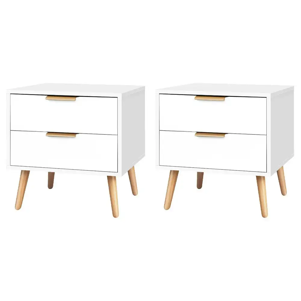 Alfordson 2x Bedside Table Nightstand Storage Cabinet Scandinavian White