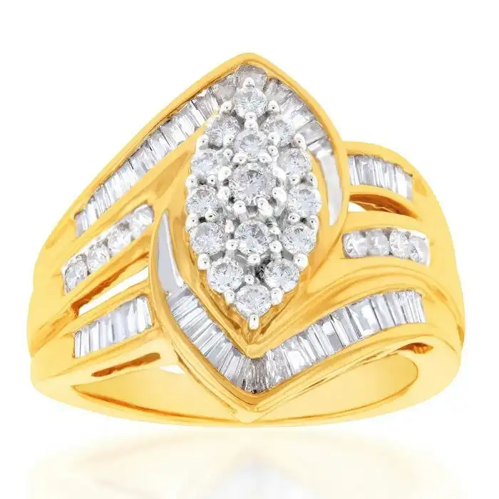9ct Yellow Gold Diamond Ring Set with 63 Diamonds