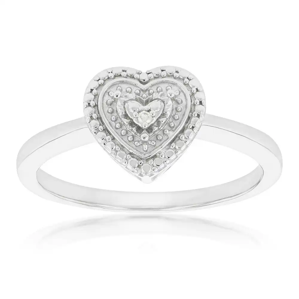 Sterling Silver With Diamond Heart Shape Ring