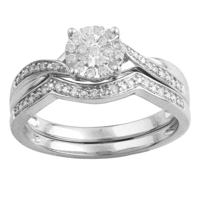 Sterling Silver 1/5 Carat Diamond  2-Ring Bridal Set