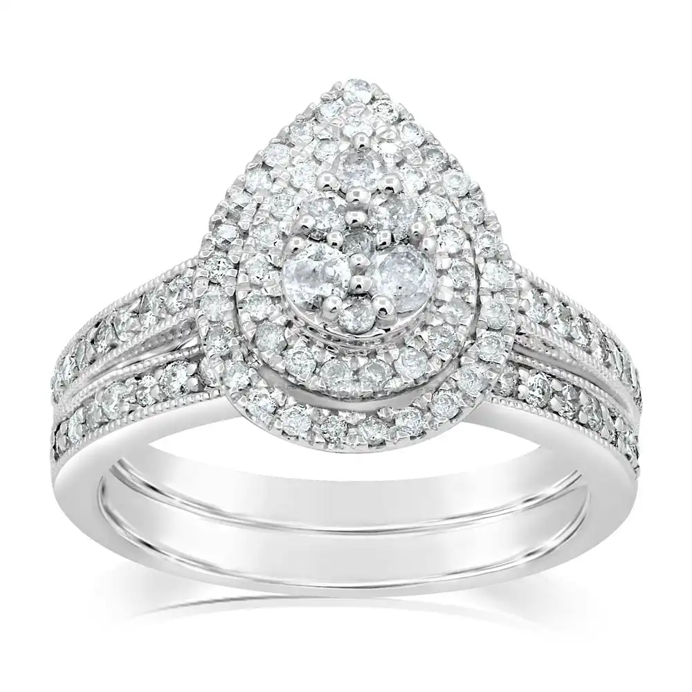 Sterling Silver 1 Carat Diamond 2 Ring Bridal Set