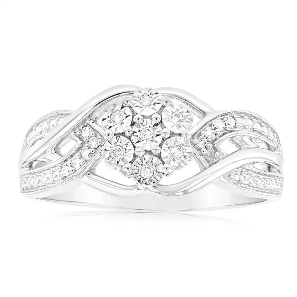 Sterling Silver Diamond Ring with 17 Brilliant Cut Diamonds