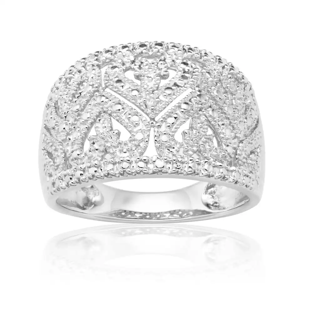 Sterling Silver Hearts Diamond Ring with 1 Brilliant Cut Diamond