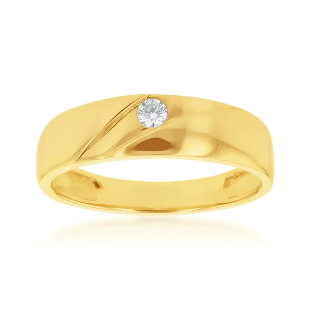 9ct Yellow Gold Round Cubic Zirconia Gents Ring