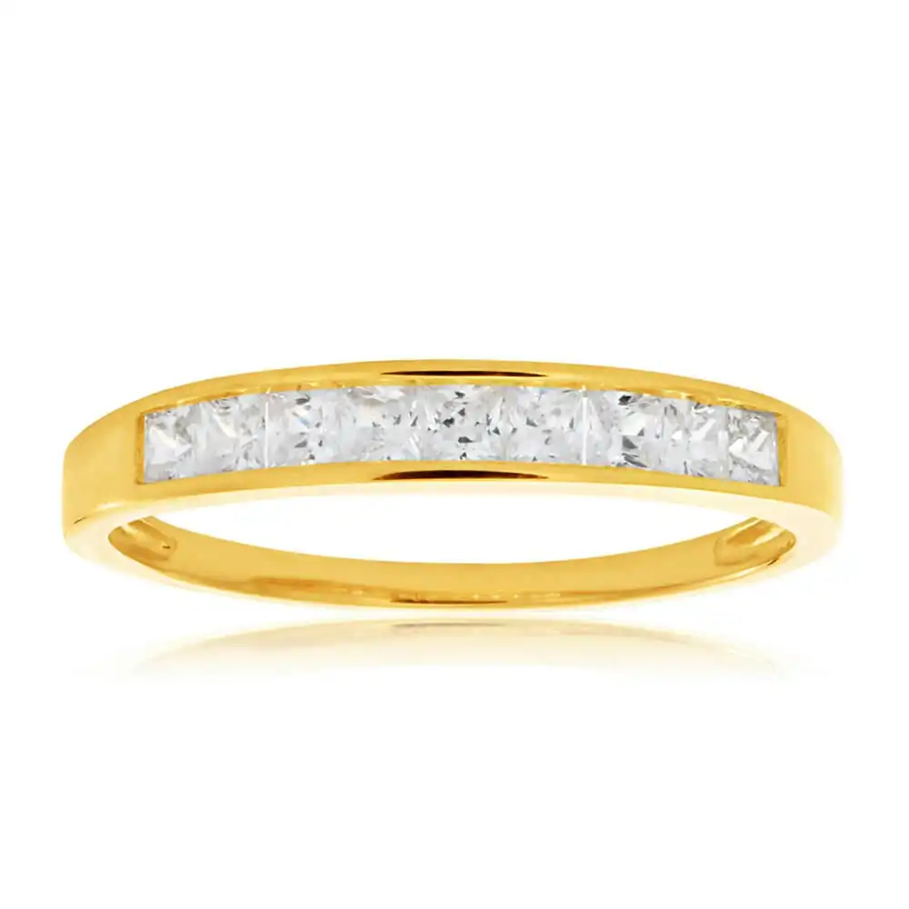 9ct Yellow Gold Princess Cut Channel Set Cubic Zirconia Ring