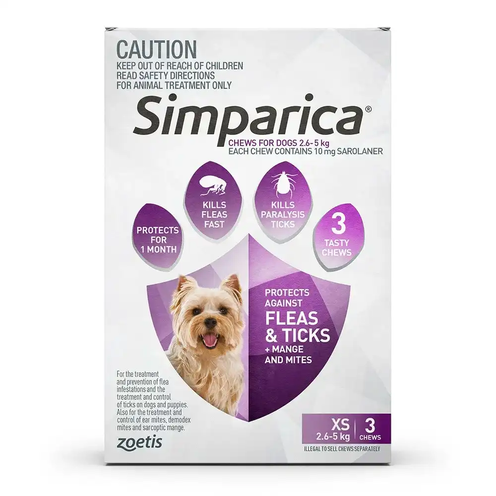 Simparica Purple For Extra Small Dogs (2.6-5kg) - 3 Pack, 6 Pack & 12 Pack