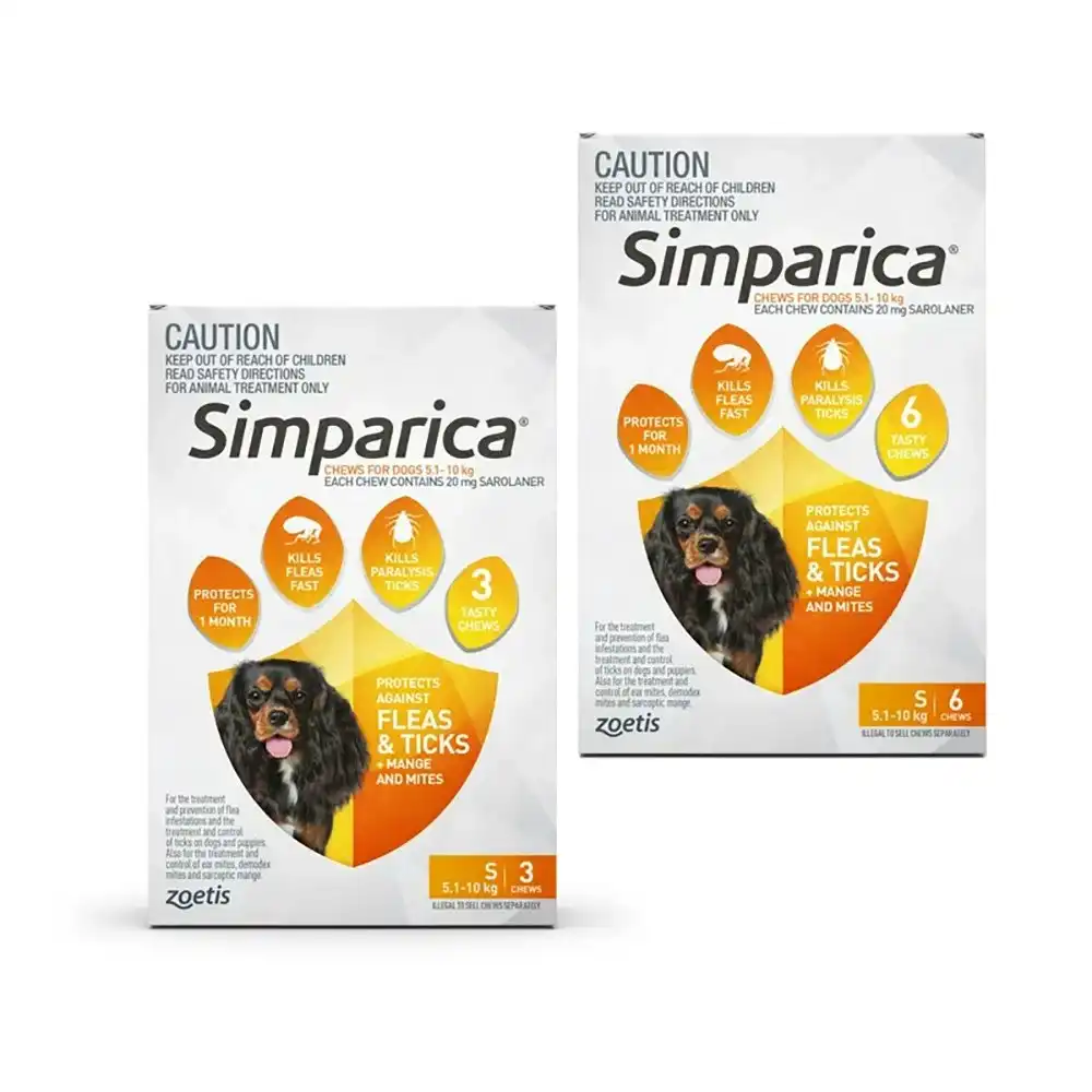 Simparica Orange For Small Dogs (5.1-10kg) - 3 Pack, 6 Pack & 12 Pack