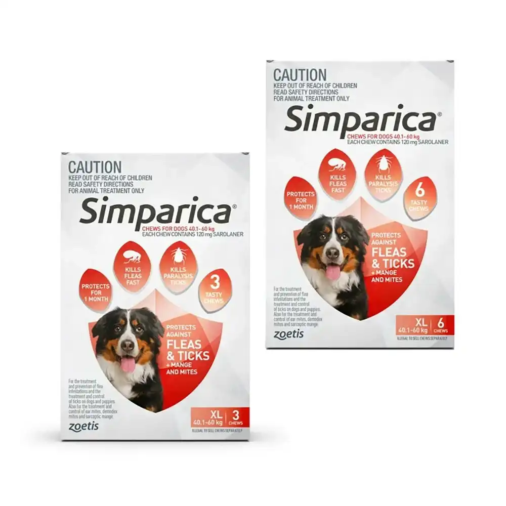 Simparica Red For Extra Large Dogs (40.1-60kg) - 3 Pack, 6 Pack & 12 Pack
