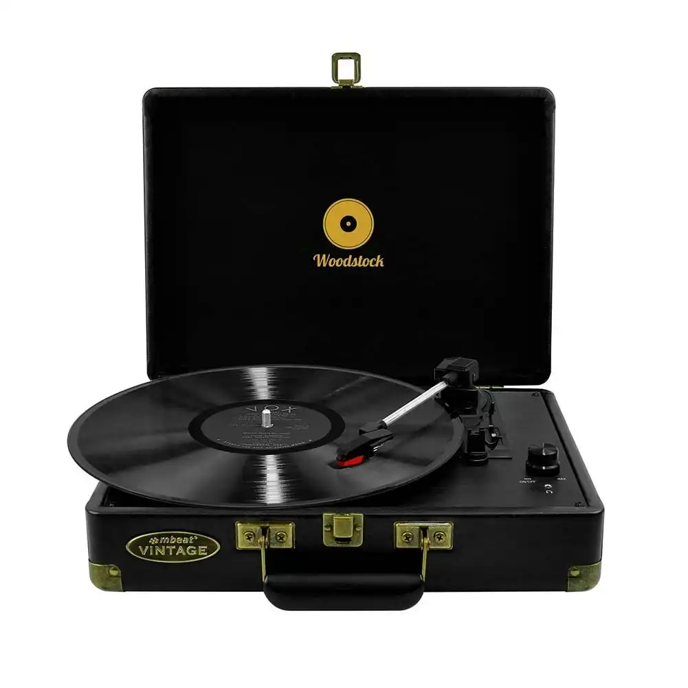 mBeat Woodstock Retro Turntable Record Player - Black