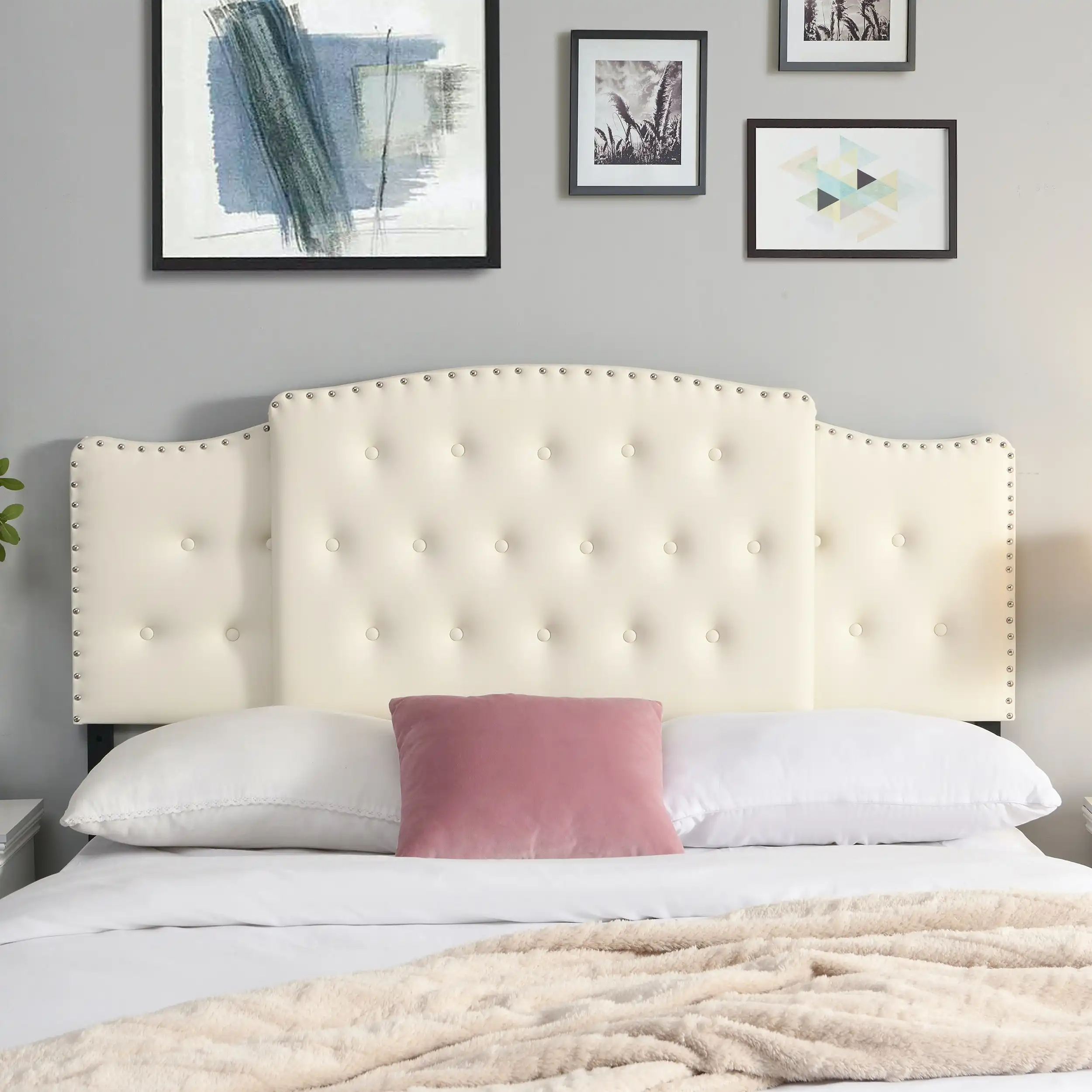 IHOMDEC Upholstered Size 3 In 1 Bed Headboard 3 levels for Height & Width Adjustment Beige