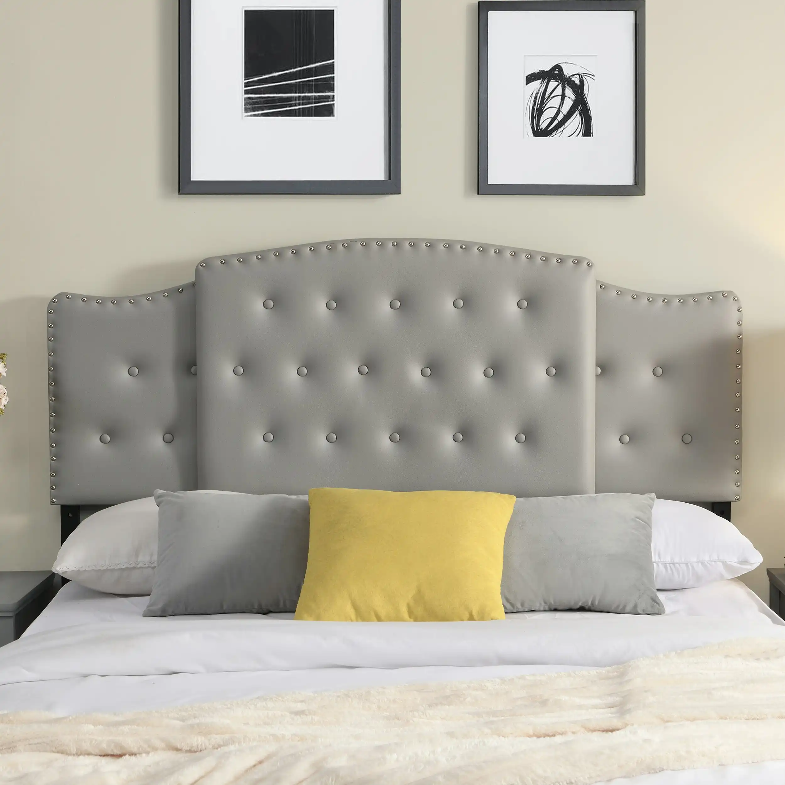 IHOMDEC Upholstered Size 3 In 1 Bed Headboard 3 levels for Height & Width Adjustment Grey
