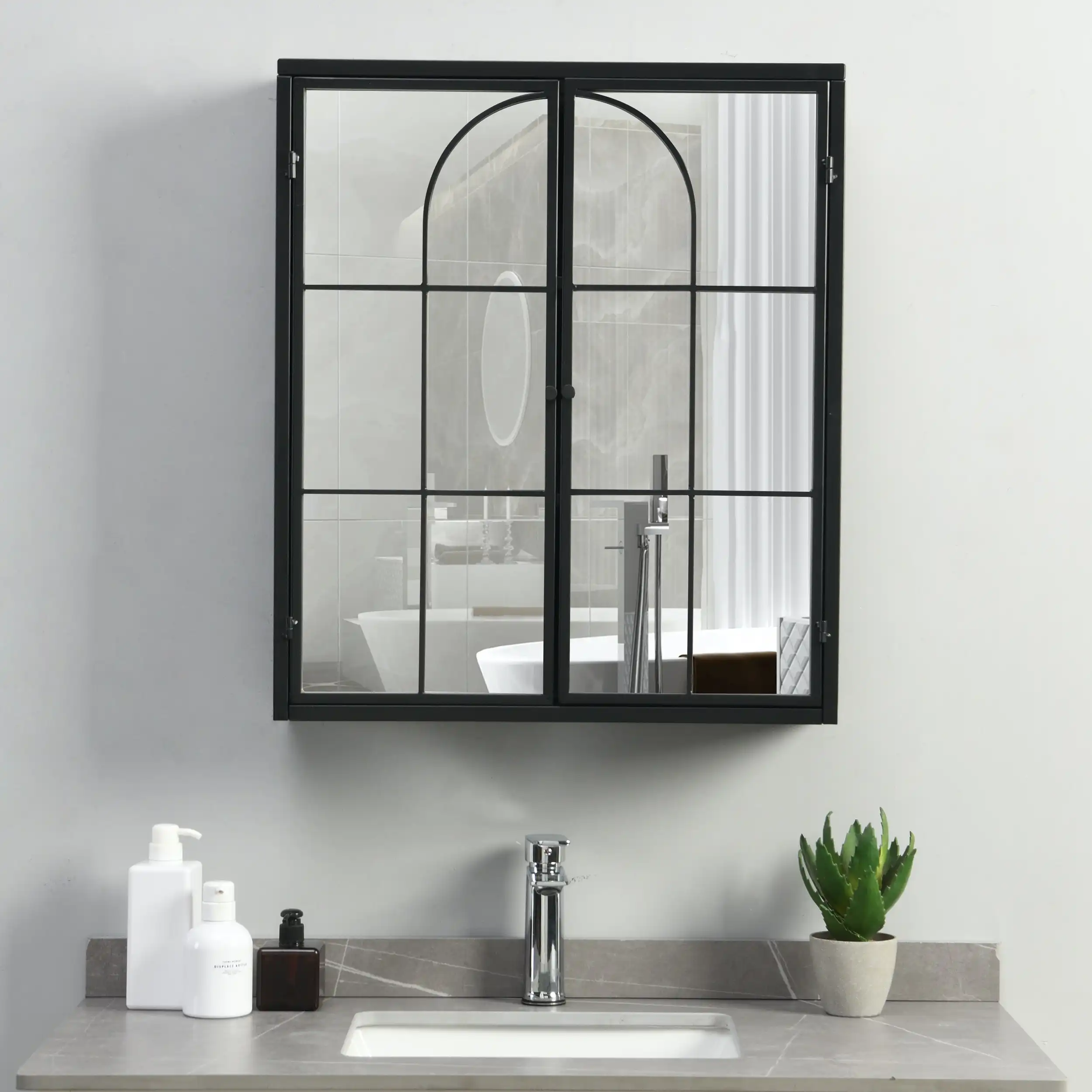 IHOMDEC Rectangle Metal Frame Wall Mounted Cabinet with Mirror Doors Black
