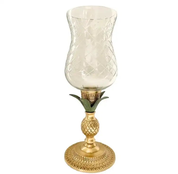 Singa Brass & Ceramic Exotico Glass Hurricane Candle Holder