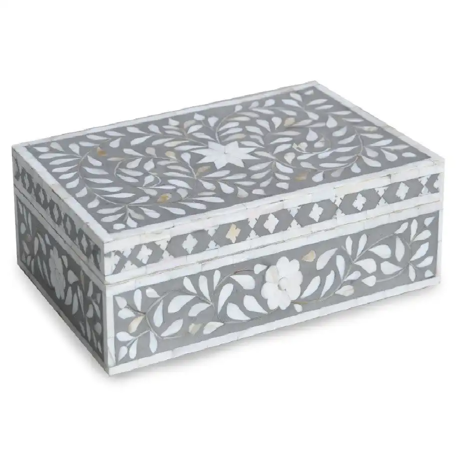 Zohi Interiors Zohi Interiors Signature Collection : Mother of Pearl Inlay Large Box in Floral/Grey