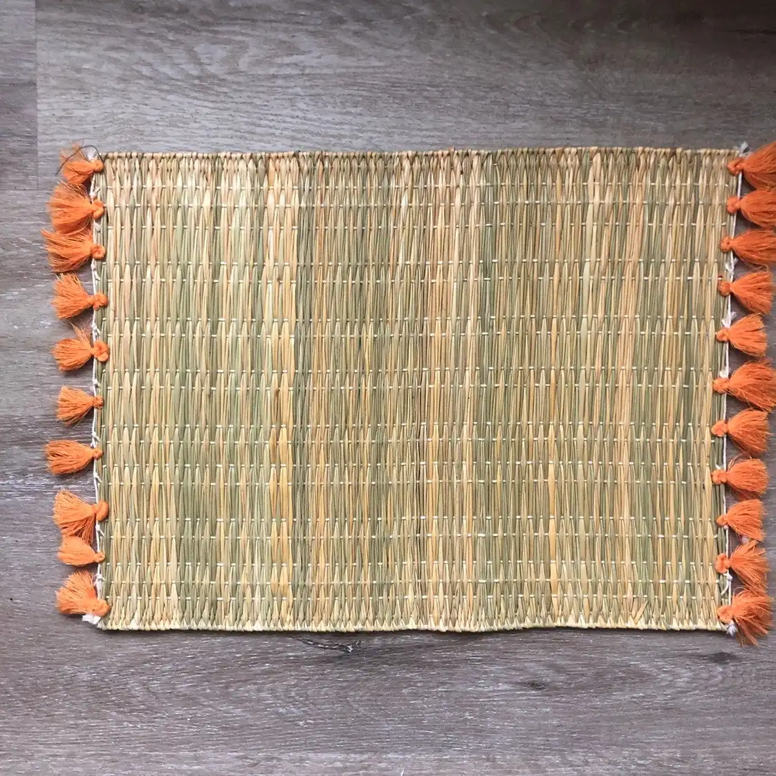 Zohi Interiors Handmade Marrakech Cotton & Raffia Placemat with Orange Tassels