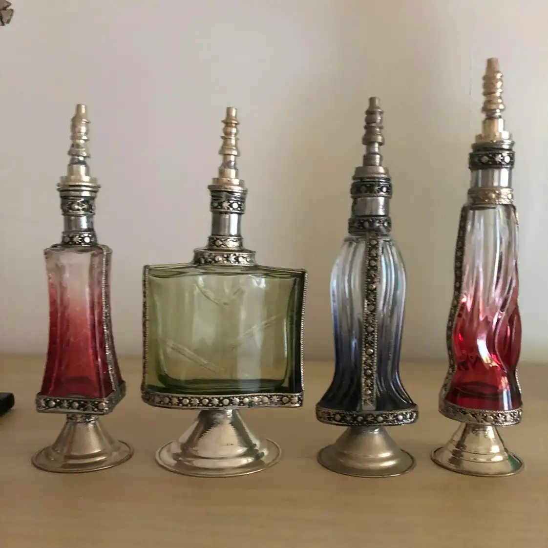 Fez Furniture & Homewares Moroccan Perfume Bottle with Silver Nickel Detail