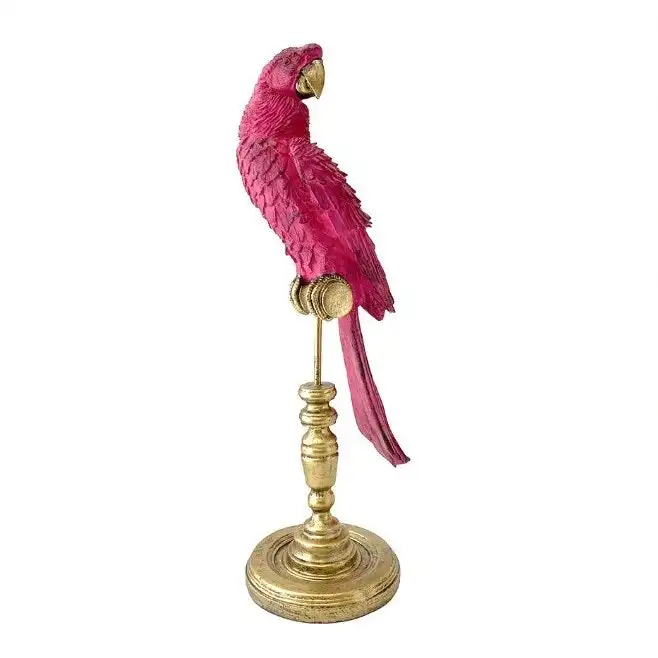 Singa Brass & Ceramic Parrot on Stand in Fuchsia