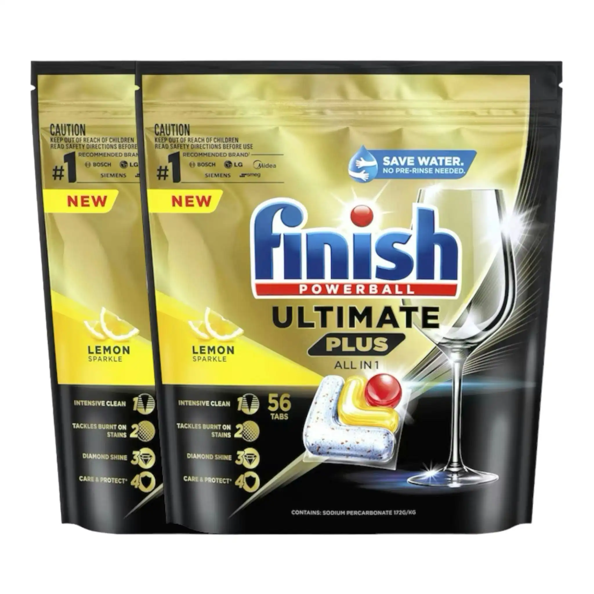 2 Pack Finish Ultimate Plus Lemon Sparkle Dishwasher Tablets 56 Pack