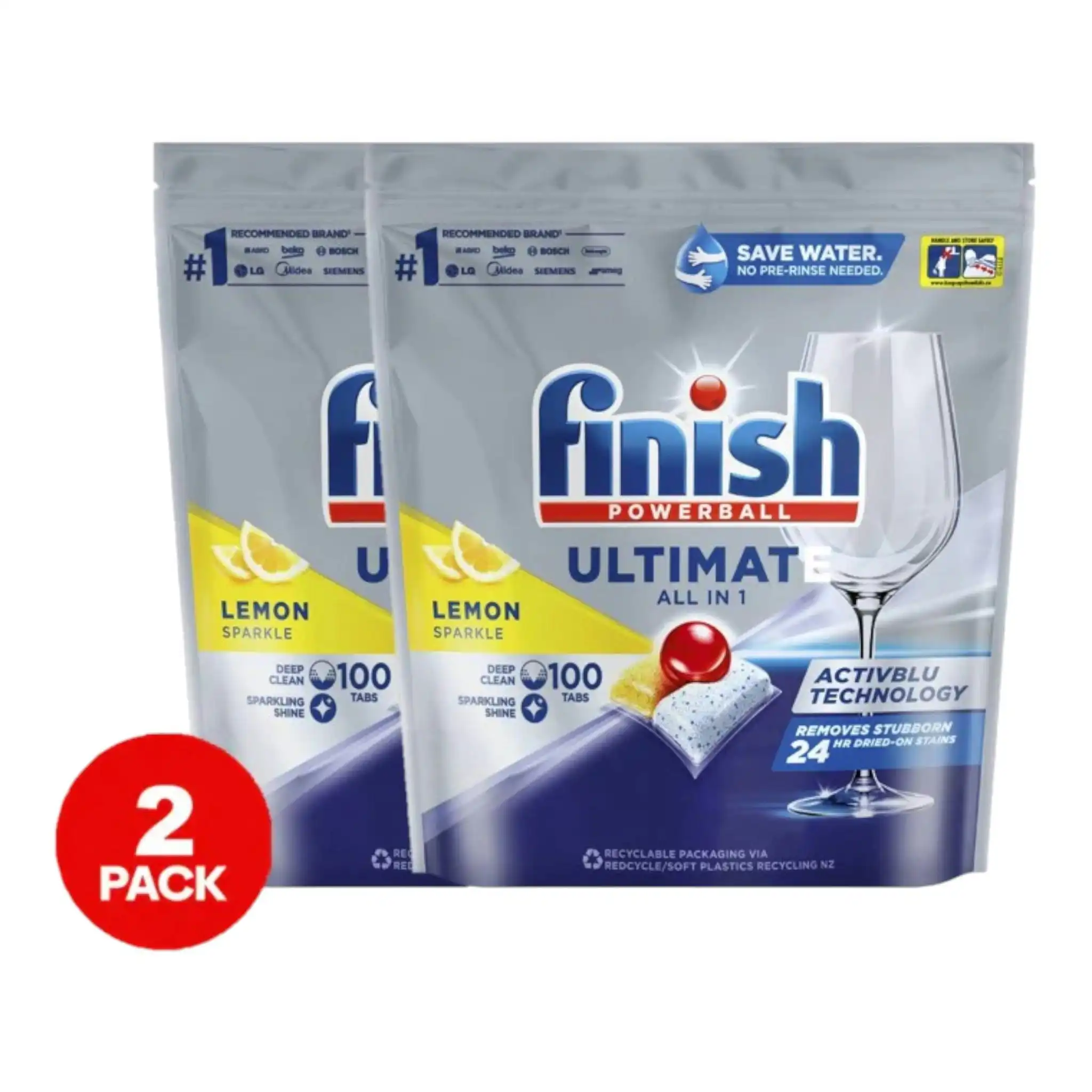 2 x Finish Ultimate All In One Lemon Dishwasher Tablets 100 Pack