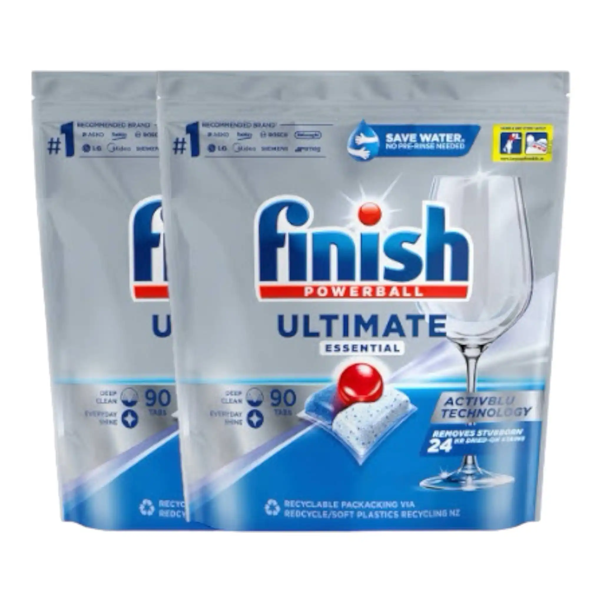 2 Pack Finish Powerball 90 Pack Ultimate Essential Dishwasher Tablets